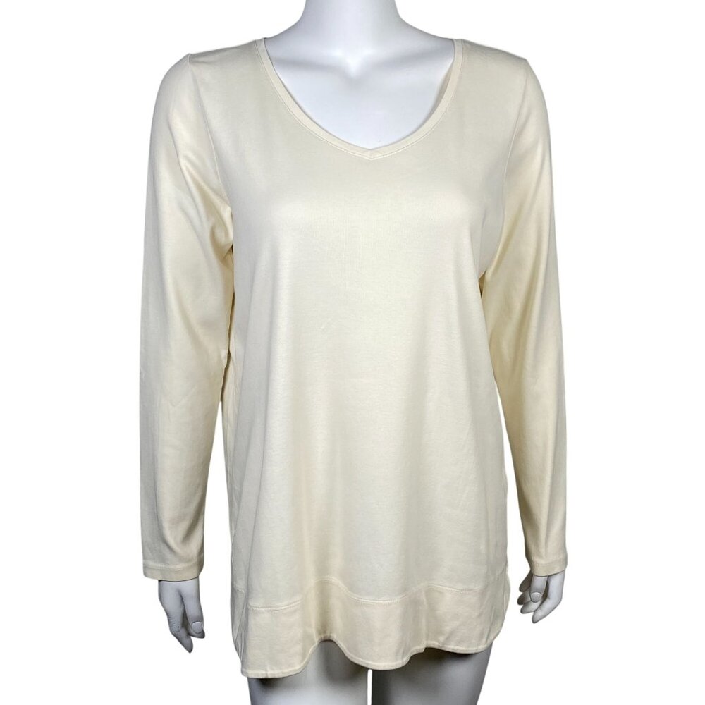 J Jill Perfect Pima Tunic Top Womens M 100% Cotton V Neck Long Sleeve